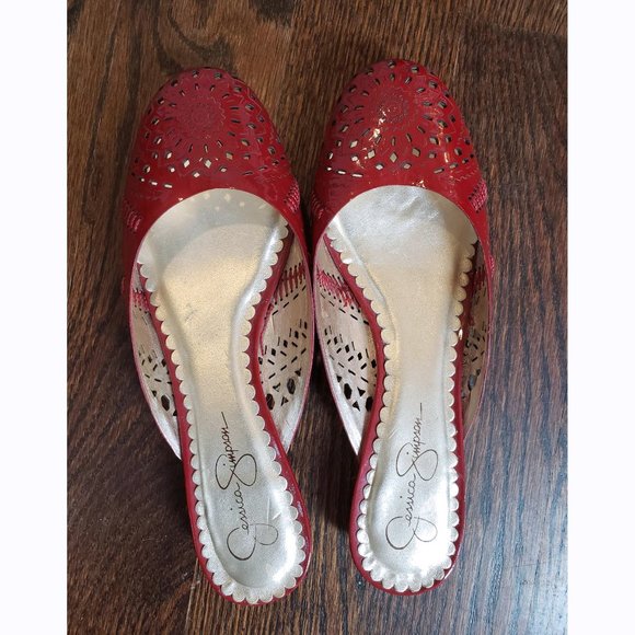 Jessica Simpson Red Leather Flats / slides - Picture 1 of 6
